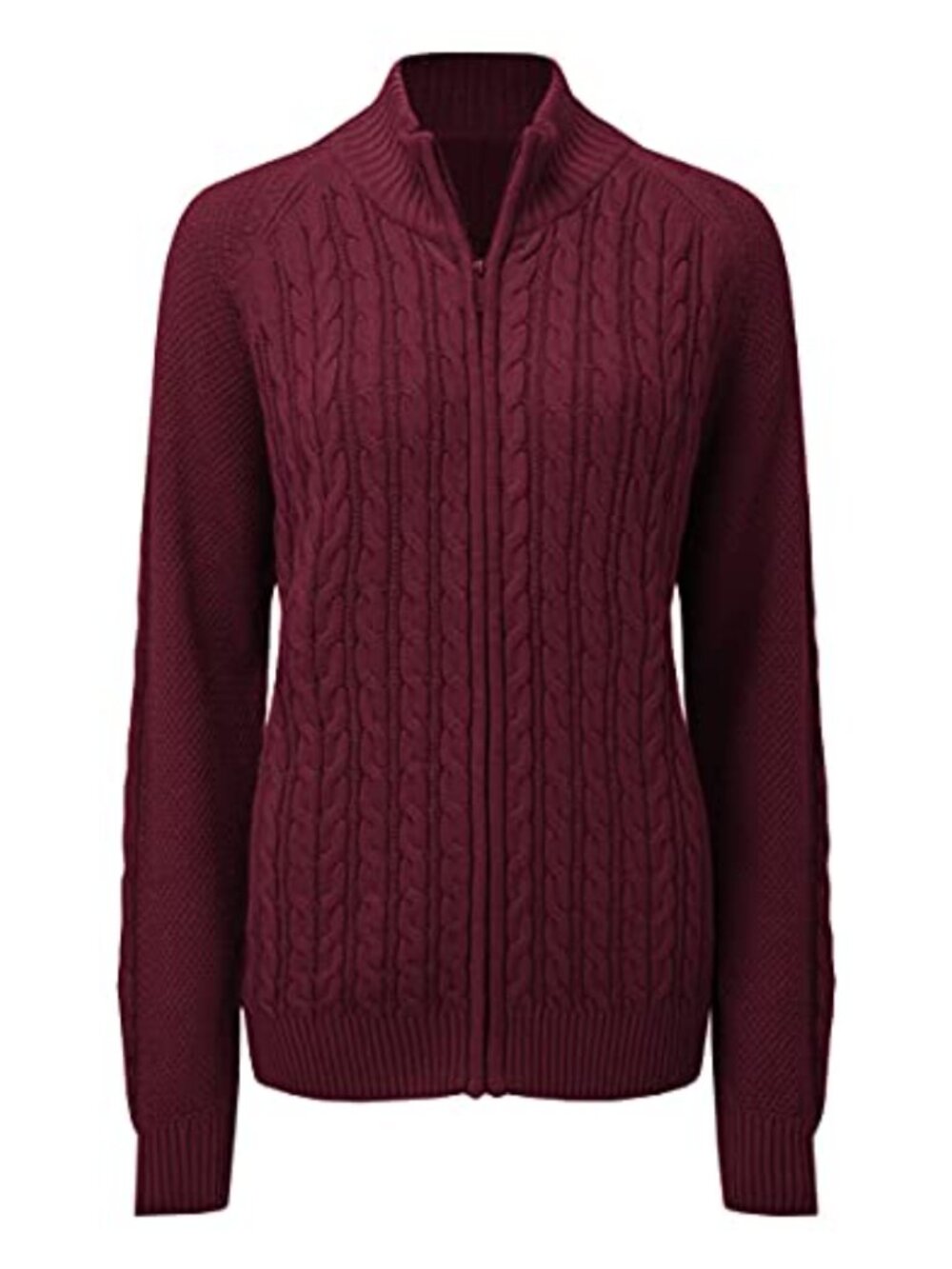 Womens Long Sleeve Zip Cable Knit Cardigan Sweater Coat Casual Oversized